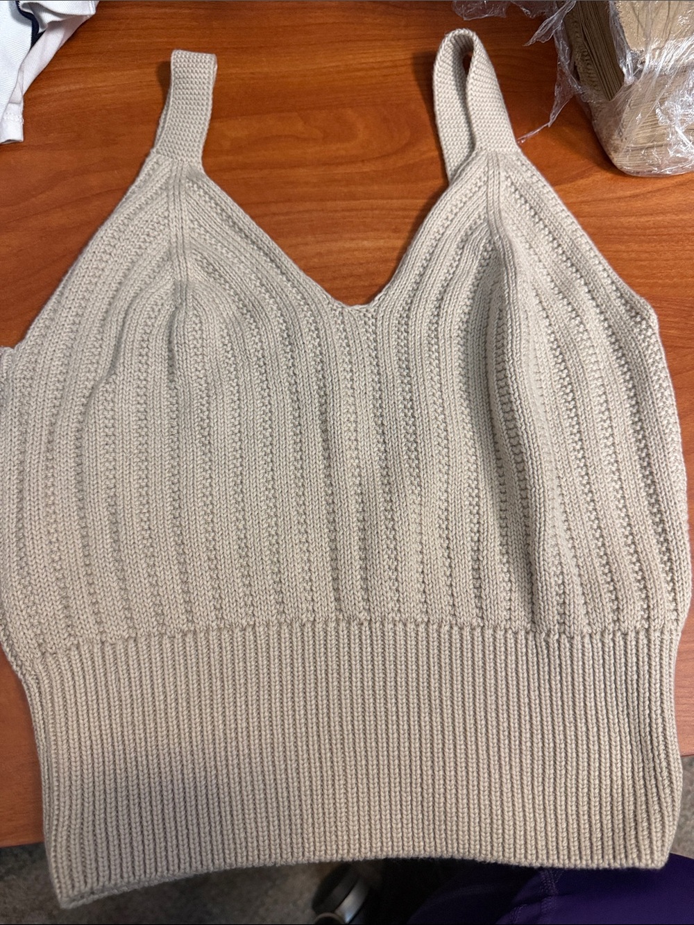 Urban Heritage Cream Ribbed Knit Crop Tank
